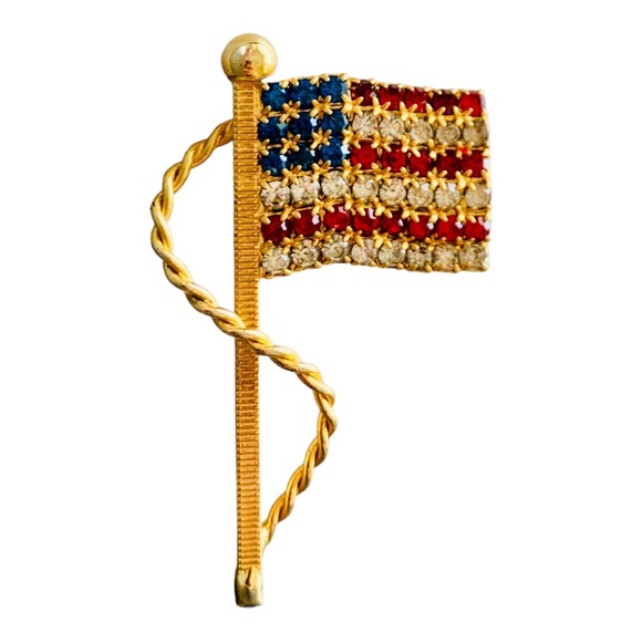 USA Flag Pin Rhinestone Crystal American Flag Brooch - Picture 7 of 9